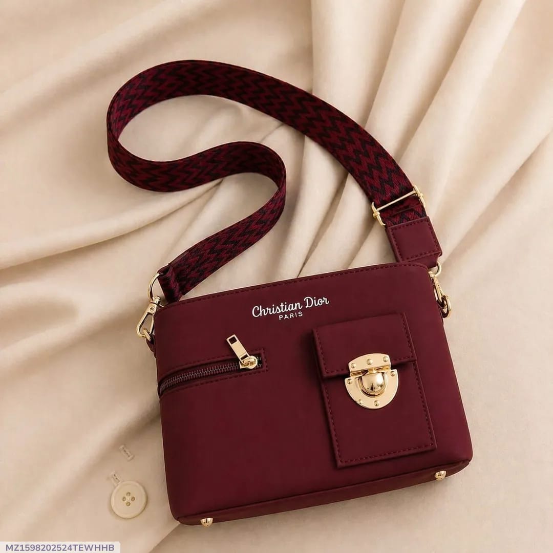 Maroon leather shoulder bag for women